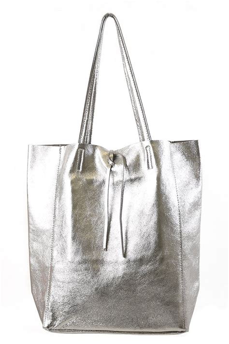 silver metallic tote handbags